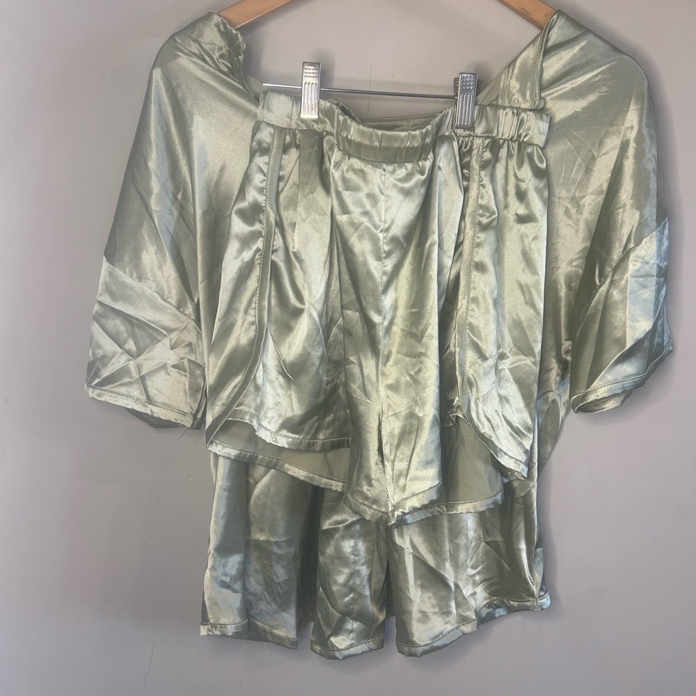 Silky Satin Green Two-Piece PJ Set